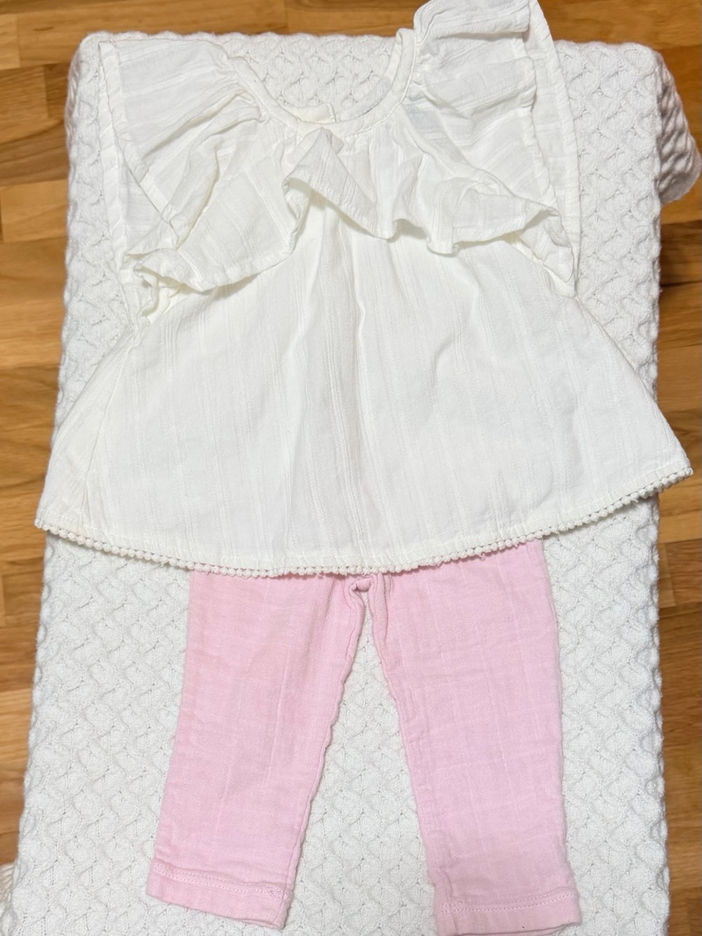 Soft White Ruffle Top and Pink Leggings Set for Kids